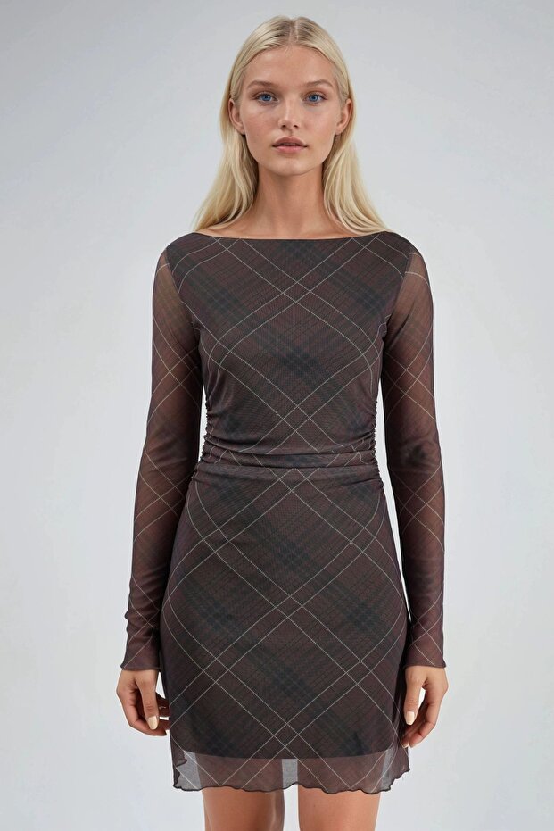 BUSEM Ekose Tül Mini Elbise - 7