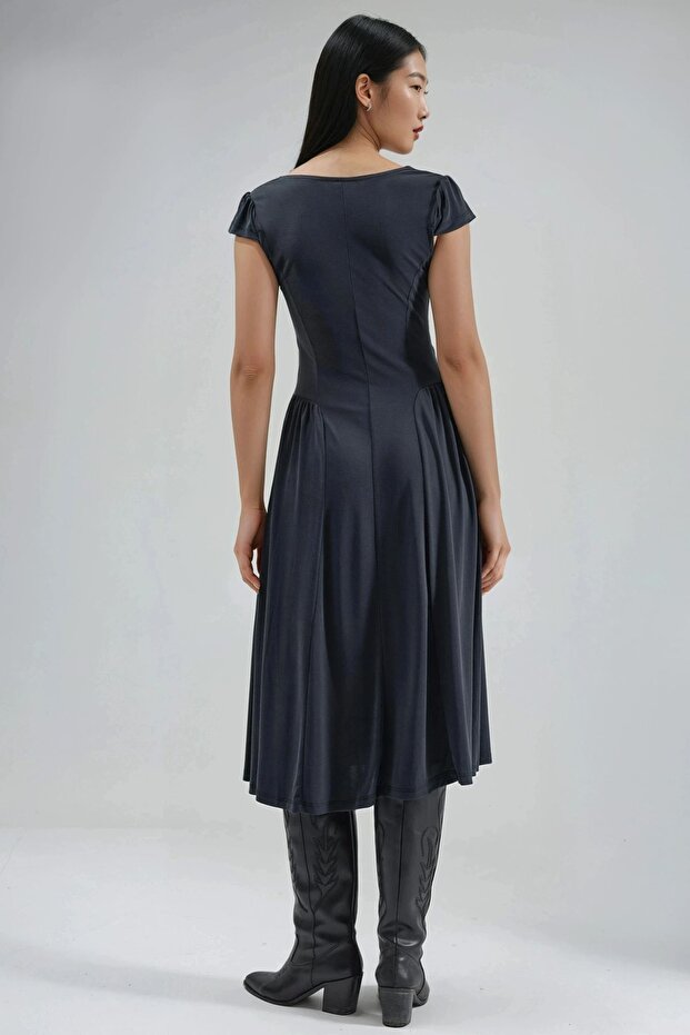 BUSEM Panelli Örme Midi Elbise - 3