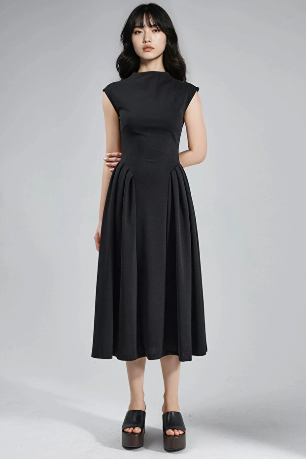 BUSEM Dokulu Panelli Midi Elbise - 8