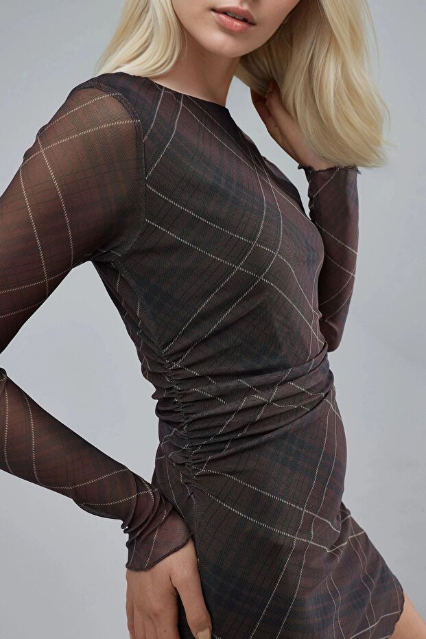 BUSEM Ekose Tül Mini Elbise - 6