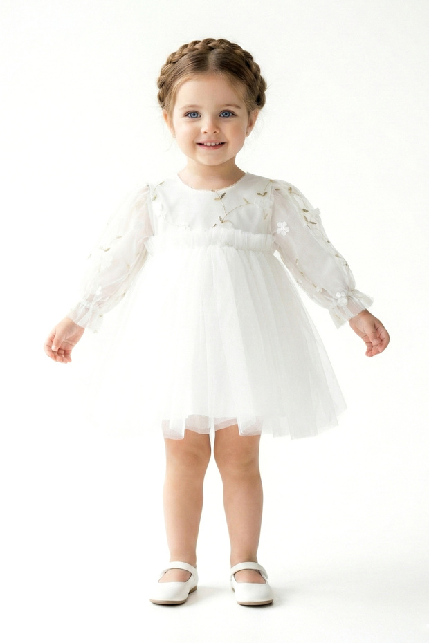 Baby Girl Dress Girls' Dress Floral Birthday Party Wedding Special Occasion Long Sleeve Tulle Tutu Lined