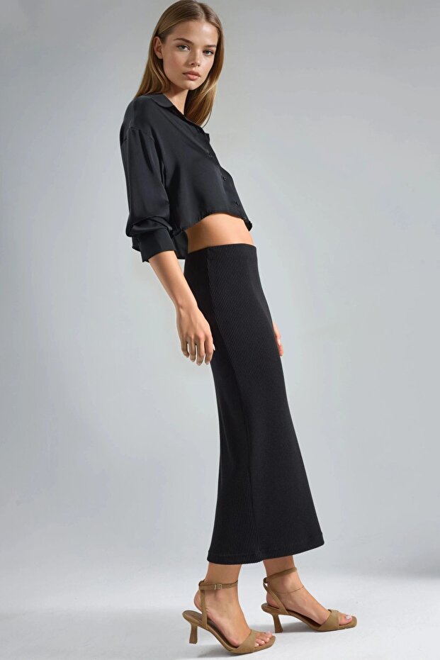 BUSEM Fitilli Lastikli Midi Etek - 2