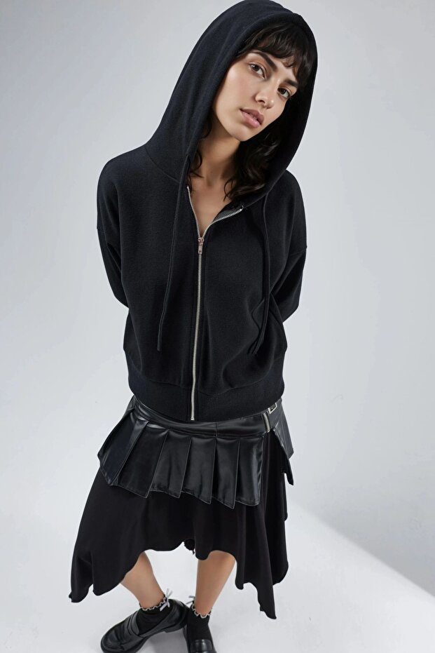 BUSEM Kapüşonlu Fermuarlı Cepli Ceket - 5