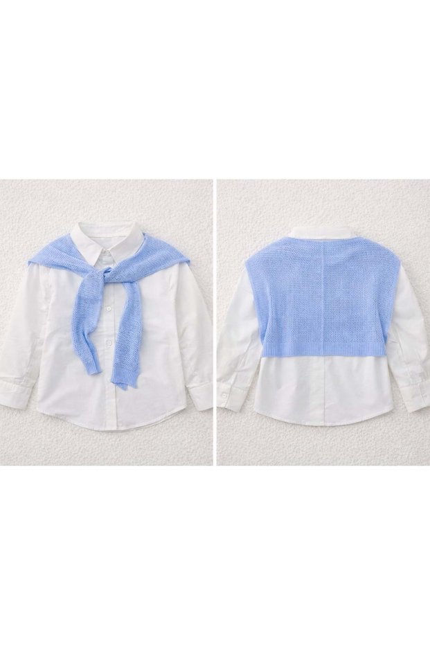 Girl's Design Shirt Knitwear Cardigan with Tie Detail - 9-10 Years