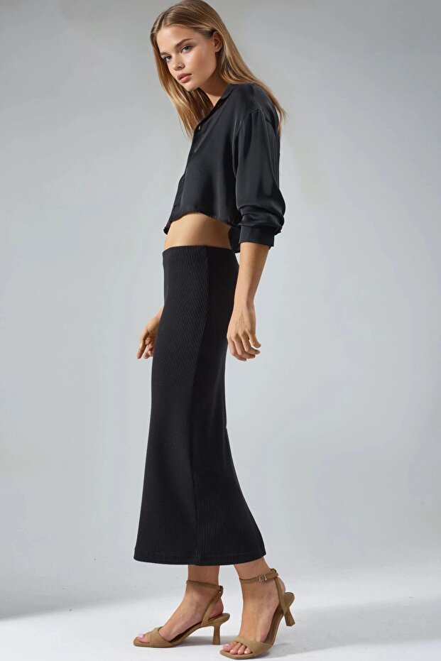 BUSEM Fitilli Lastikli Midi Etek - 4