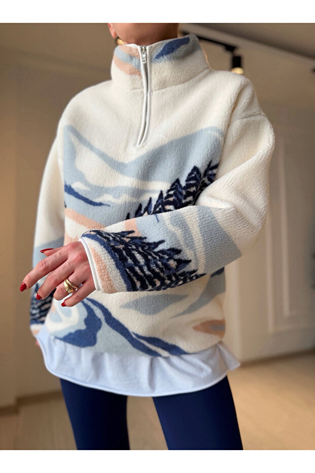 Desenli Teddy Sweatshirt - 4