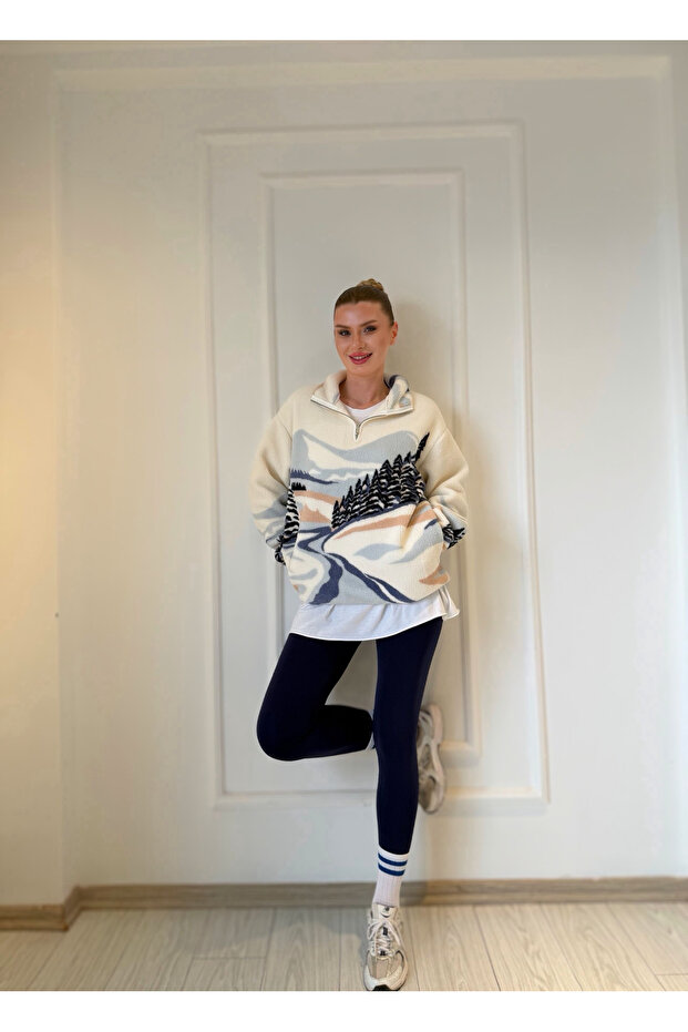 Desenli Teddy Sweatshirt - 6