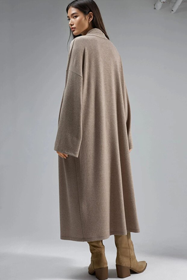 BUSEM Önü Açık Uzun Esnek Örme Hırka - 3