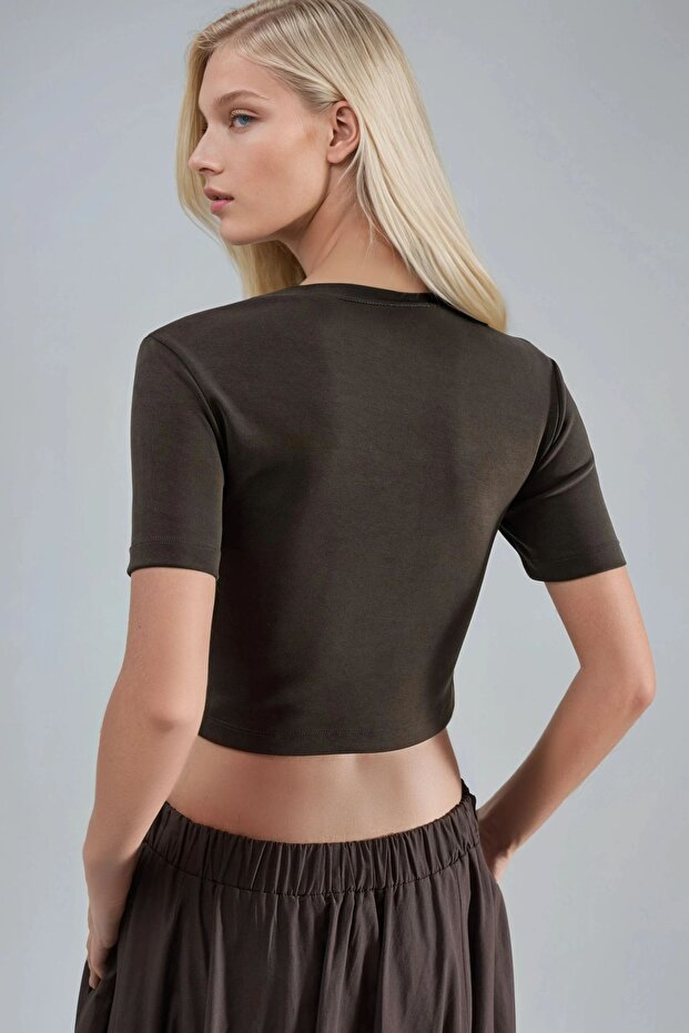 BUSEM Bisiklet Yaka Esnek Örme Crop Top - 3