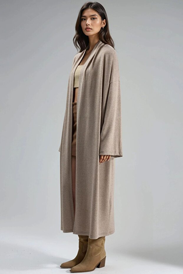 BUSEM Önü Açık Uzun Esnek Örme Hırka - 2