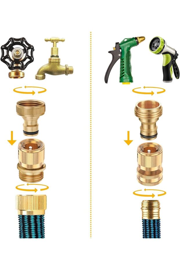 Premium Brass Garden Hose Tap Connector Set: 3/4 inch Expandable Male and Female Adaptors, Quick Con