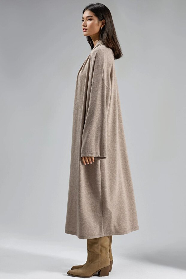 BUSEM Önü Açık Uzun Esnek Örme Hırka - 5