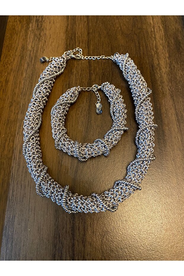 Halat Örgü Kolye, bileklik set - 2