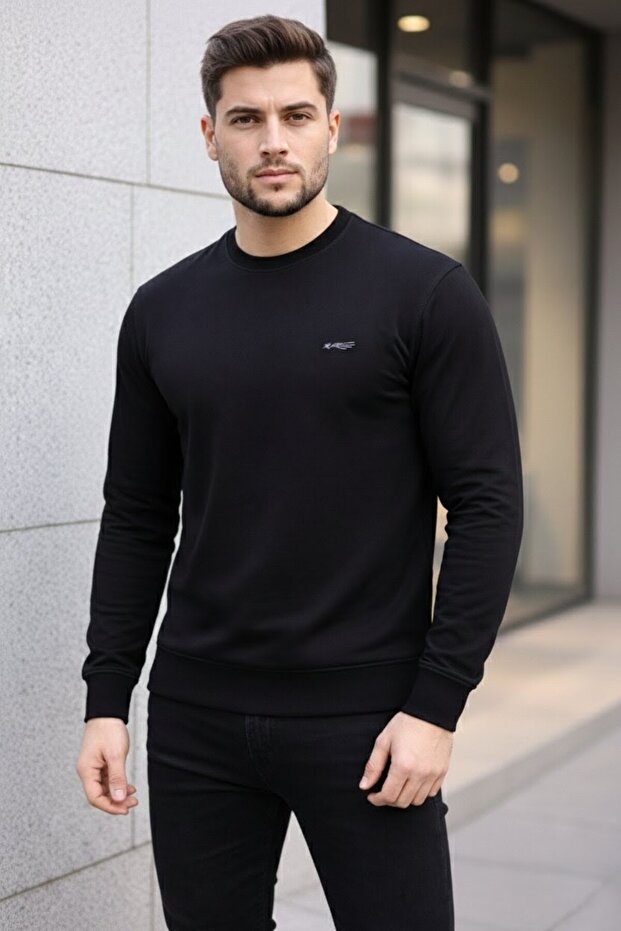 Bisiklet yaka Basic Likralı Erkek Sweatshirt - 2