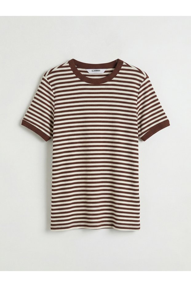 Lcw Kids Crew Neck Glittery Striped Girls' T-Shirt