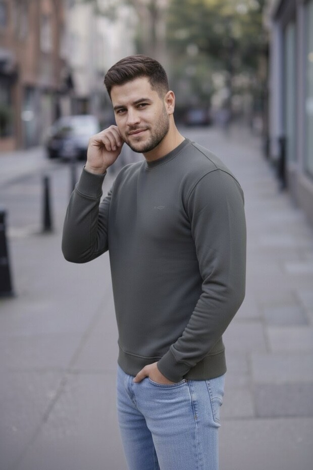 Bisiklet yaka Basic erkek sweatshirt - 4