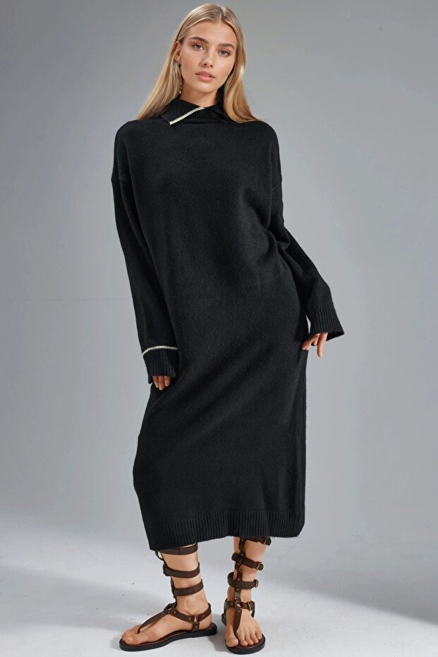 My Fashion Polo Neck Ribbed Midi Knitted Dress