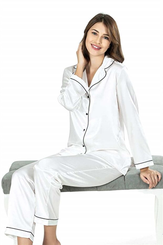 Ecru Double Satin Nightgown Pajama Set 7647