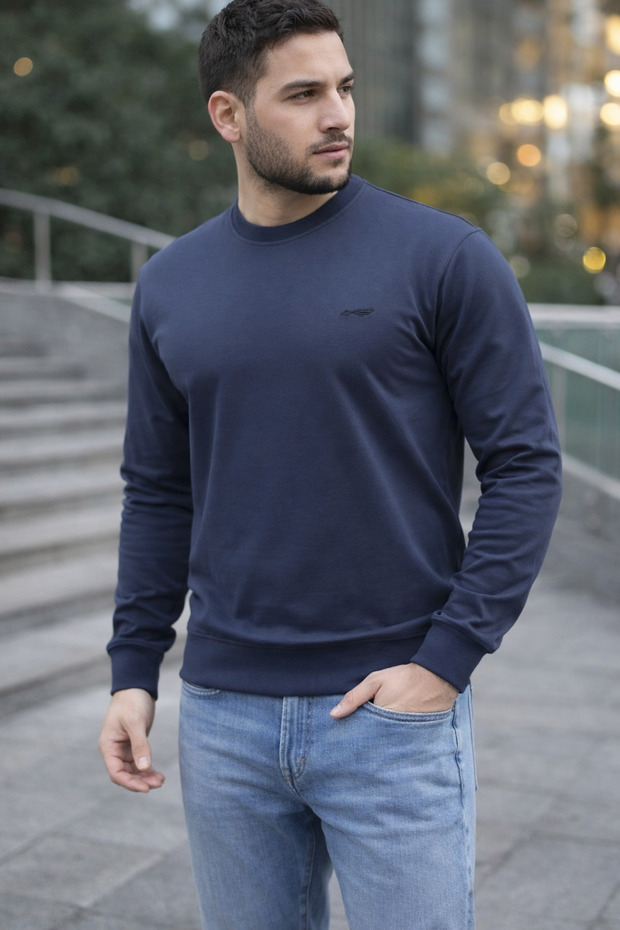 Bisiklet yaka Basic Erkek Sweatshirt - 2