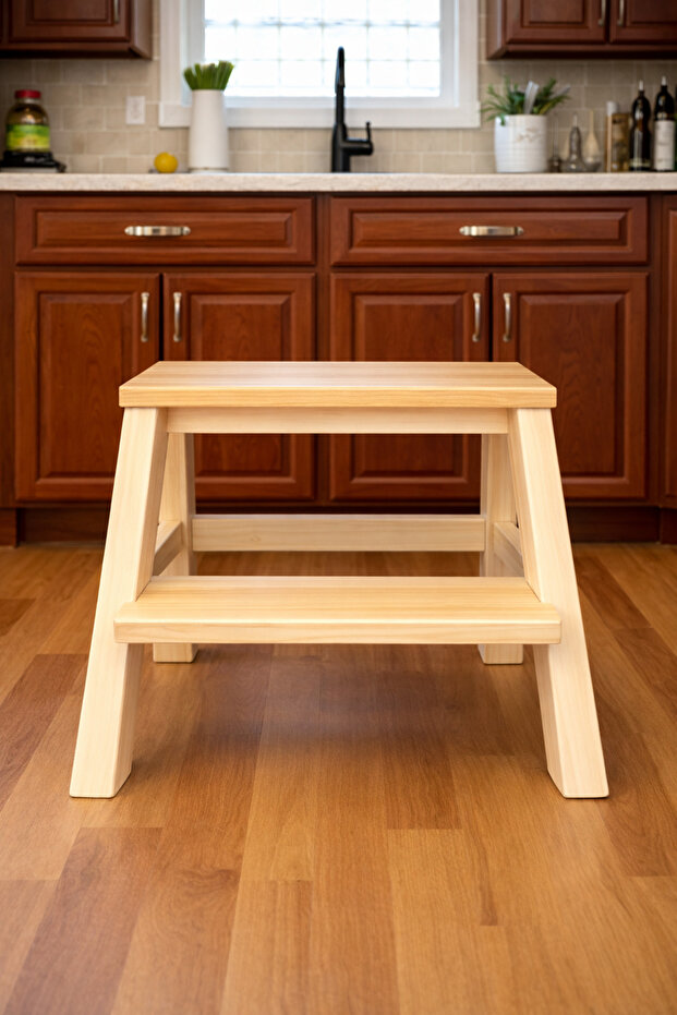 Naturel Ahşap Basamak Tabure – 2 Basamaklı - 4
