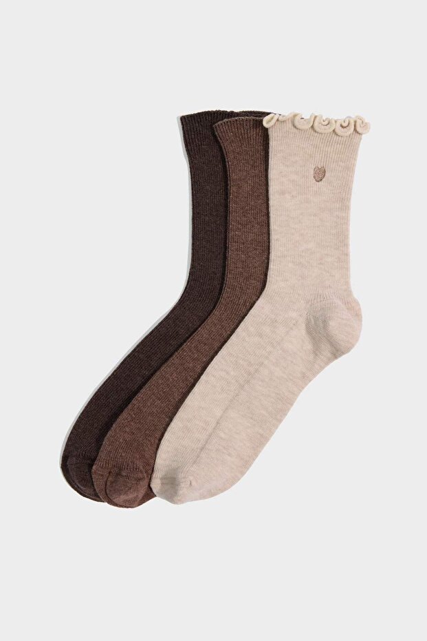 Women's Embroidered 3-Piece Cotton Long Socks G7449Axns