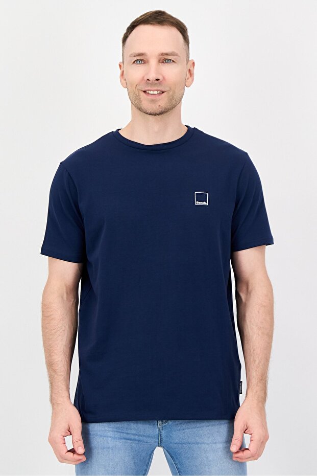 Men Crew Neck Short Sleeve Brand Logo T-Shirts, Navy
