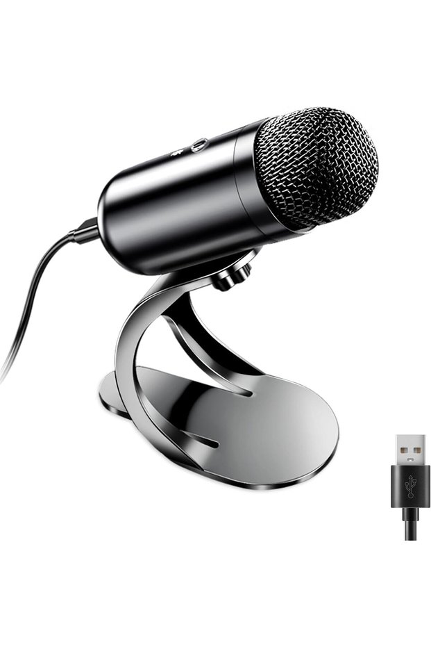 USB Computer Microphone, Omnidirectional Condenser Podcast Mic for Recording and Streaming, with Mut
