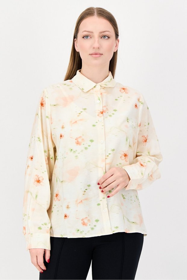 Women Spread Collar Long Sleeve Floral Print Shirt, Multicolor