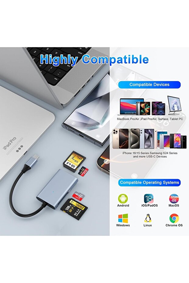 قارئ بطاقات SD 4.0 بمنفذ USB-C، قارئ بطاقات SD مزدوج، قارئ بطاقات ذاكرة UHS-II Micro SD لبطاقات SD وMicro SD وSD - 5