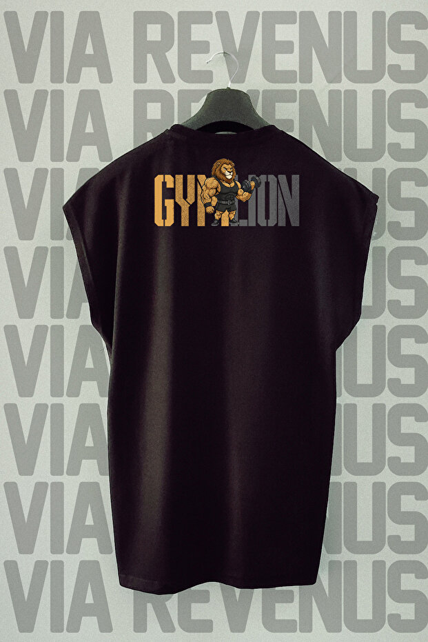 Gym Lion Back Printed Zero Sleeve 100% Cotton Sports Tshirt