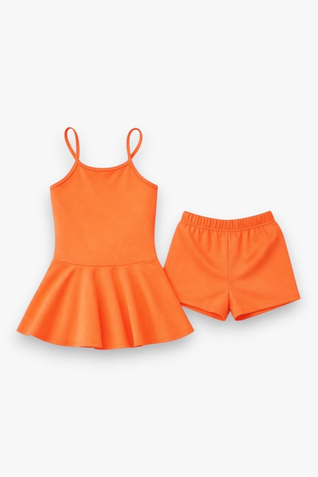 Girl's Waitress Swimsuit Dress and Shorts 2-Piece Set 12423