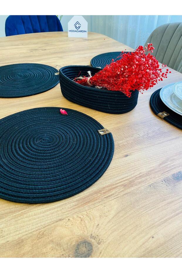 Jute Straw Presentation Plate Mat, American Serving Tray and Basket, 5 Pieces
