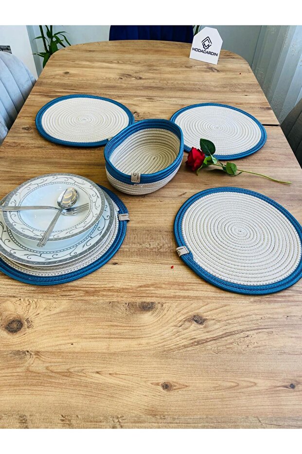 Presentation Plate Mat Jute Placemat American Serving and Basket Set 5 Pieces