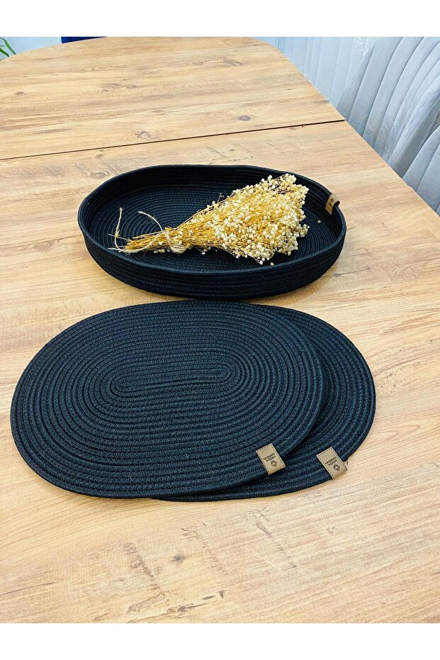 Jute Straw Presentation Plate Mat, American Style Oval Serving Tray and Basket, Set of 3