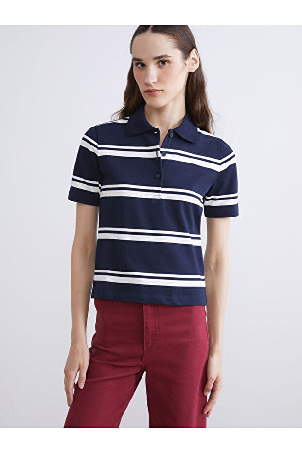 Rmz Gi̇yi̇m Farkiyla Devrik Roba Collar Striped Women's T-Shirt