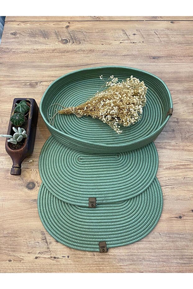 Jute Straw Presentation Plate Mat, American Style Oval Serving Tray and Basket, Set of 3