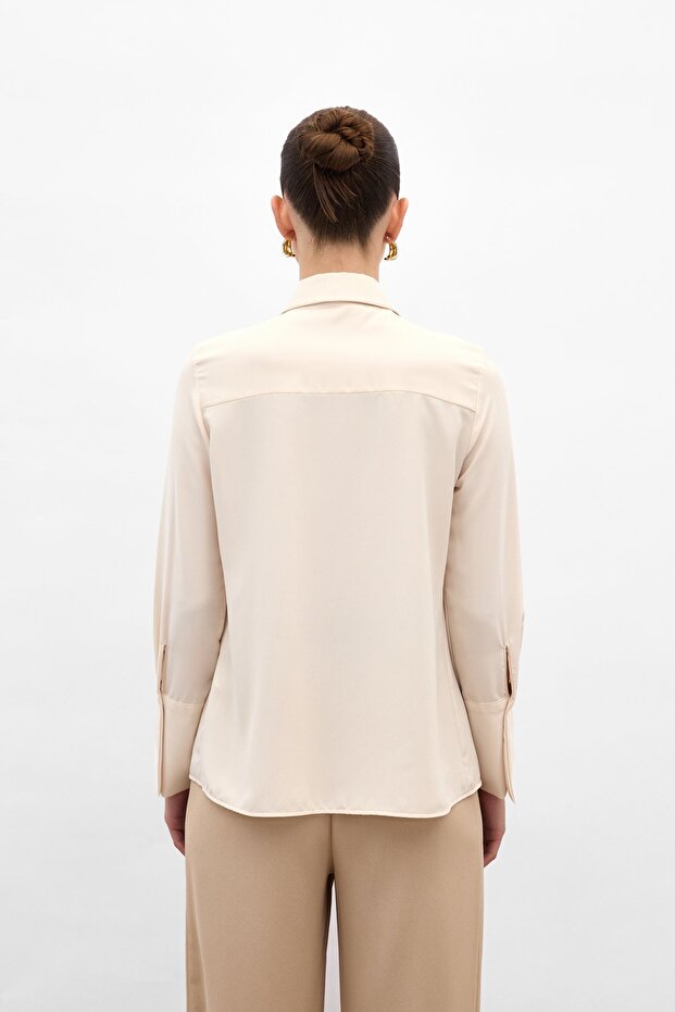Fularlı Gömlek - Bej - 7