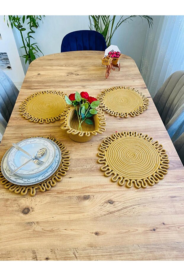Wicker Jute Presentation Plate Mat Supla American Serving Tray and Basket 5 Pieces
