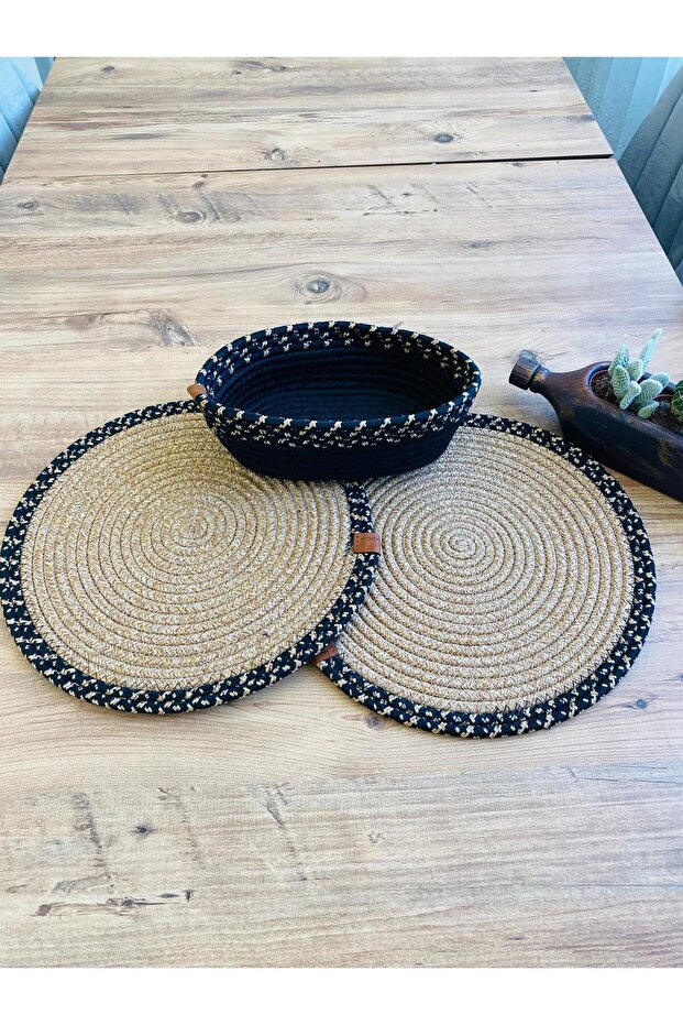 Presentation Plate Mat Jute Placemat American Serving and Basket Set 3 Pieces
