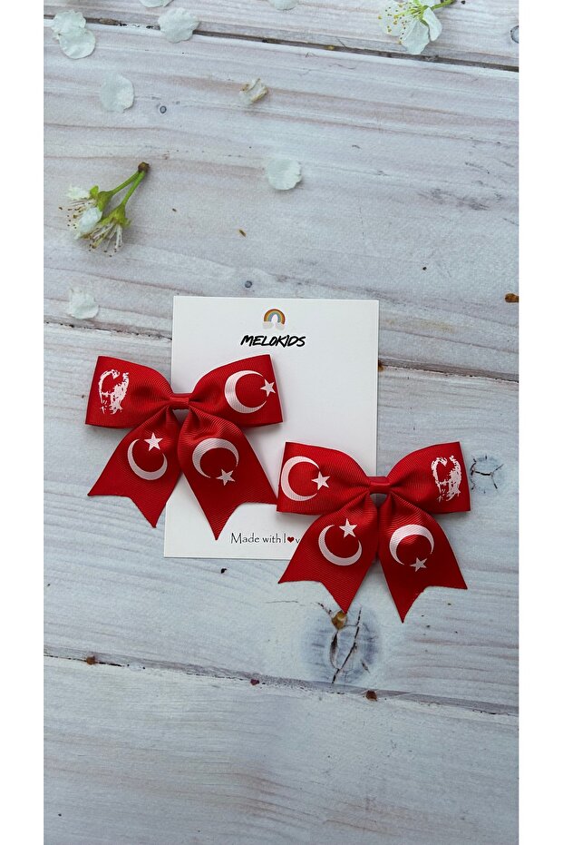 Ataturk and Flag Patterned April 23, October 29 Ribbon Buckle Set - 2 Pieces, with Clips