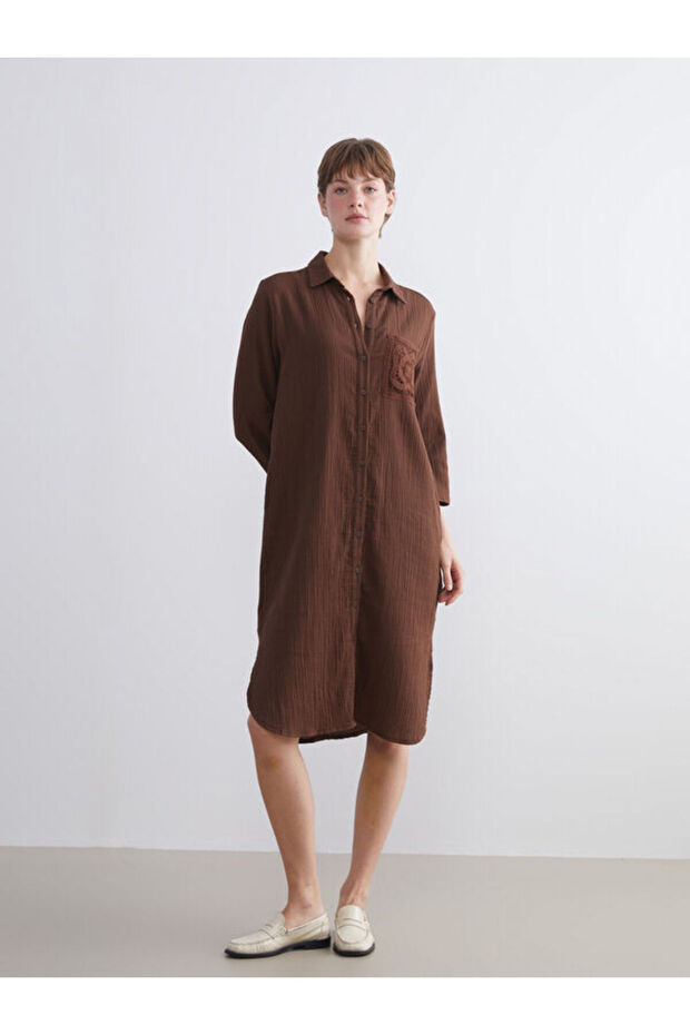 Esvab • Modern & Distinctive Textured Crochet Detailed Shirt Dress