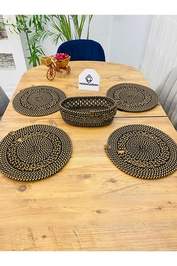 Wicker Jute Presentation Plate Mat Supla American Serving Tray and Basket 5 Pieces