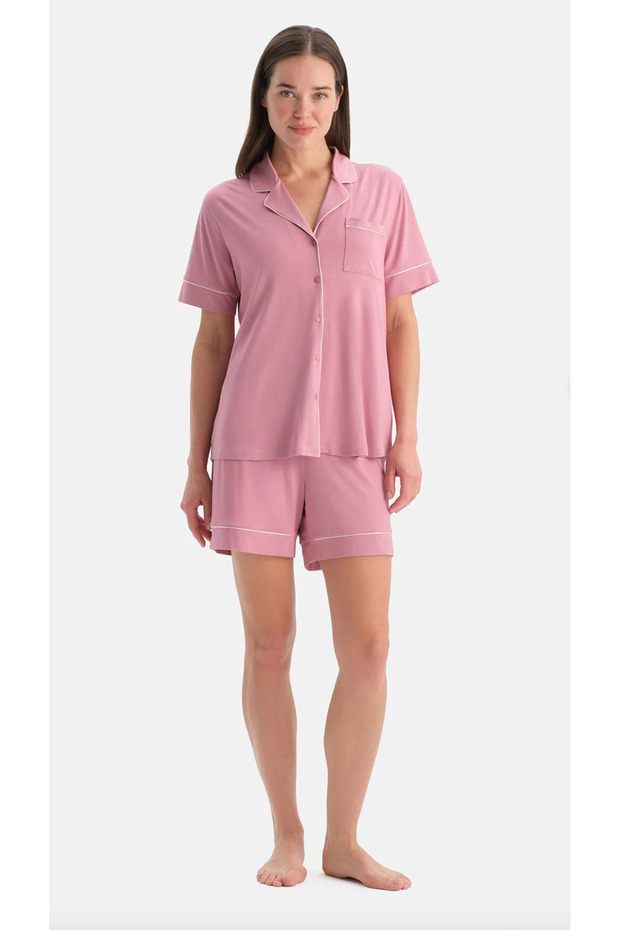 Women'S, Pink, 50% Modal 50% Cotton Shirt Collar Pajama Set