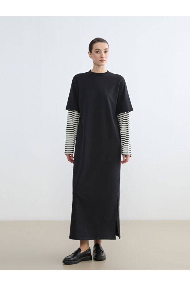 Crew Neck Striped Sweat Dress