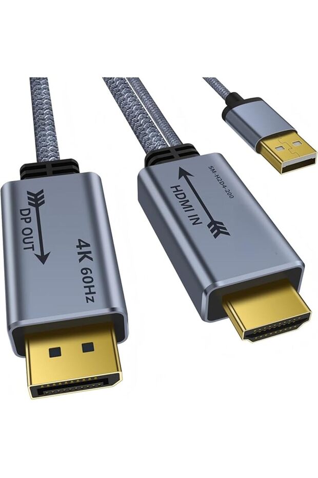 HDMI to DisplayPort Adapter 4K@60Hz, (Male to Male) Converter Cable HDMI to DP 1.2 with USB Power fo