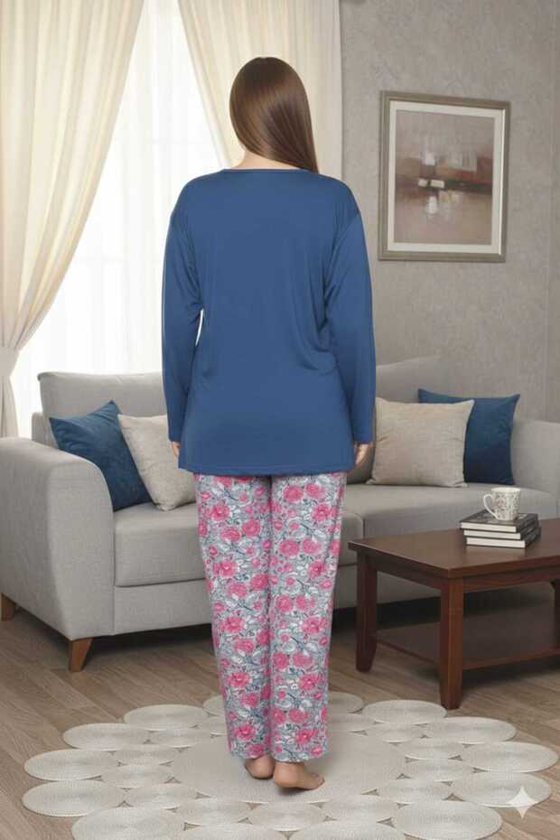 طقم بيجامة من القطن الممشط من الليكرا مقاس كبير - 3