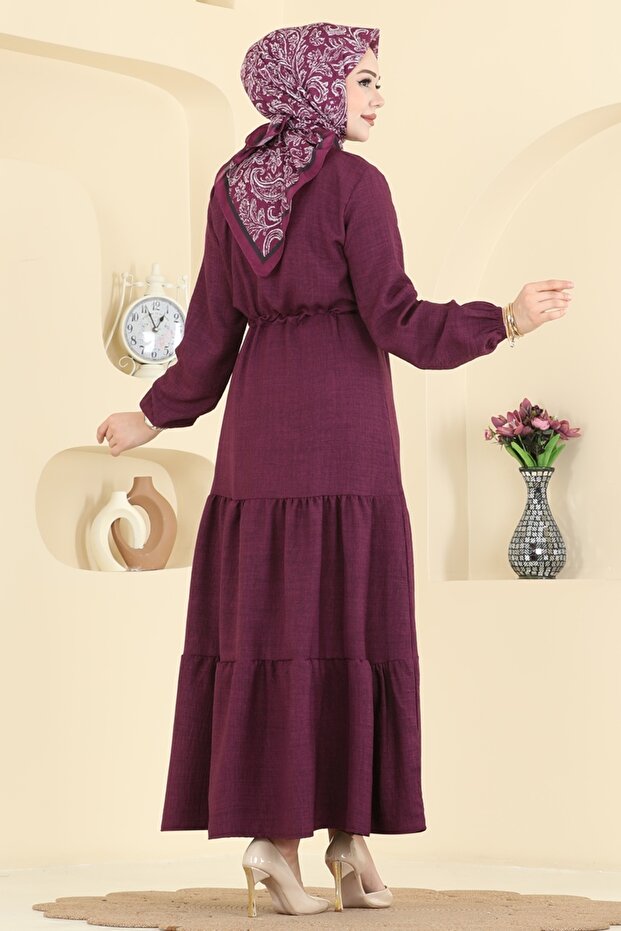 Beli Tünelli Sofia Elbise 3263HBS856-MS Mürdüm - 4