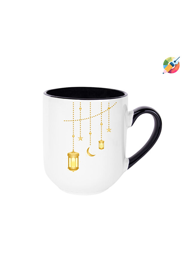 كوب بتصميم خاص لعيد رمضان - كوب بورسلين إيليت أسود هدية لعيد رمضان