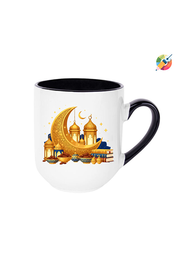 كوب بتصميم خاص لعيد رمضان - كوب بورسلين إيليت أسود هدية لعيد رمضان