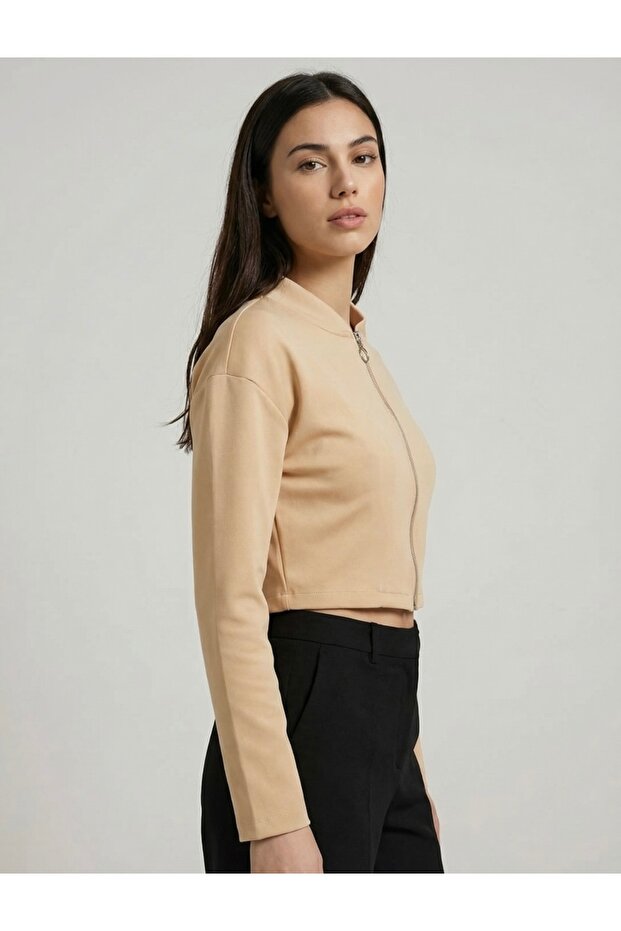 Fermuarlı Ceket Bej - 2